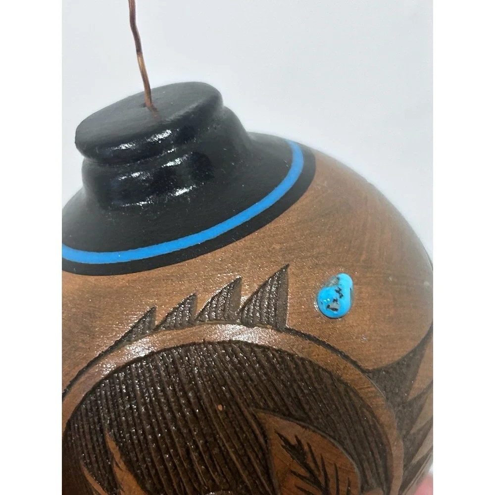 Vintage Navajo Pottery Christmas Ornament Turquoise stone Dwayne Blackhorse